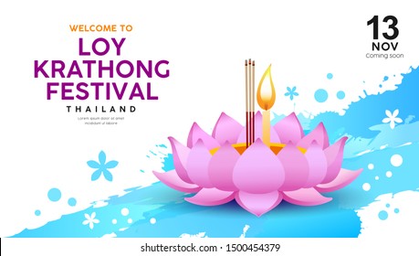 Loy Krathong festival in thailand banners on water splash background, vector illustration Loy Krathong festival in thailand banners on water splash background, vector illustration