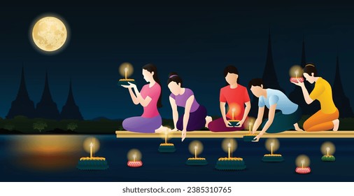 Loy Krathong Festival in Thailand. Graphic vector