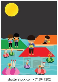 Loy Krathong Festival in Thailand normally held on the 1st full moon of November . it is when people floating flower to show their regret to water godness 