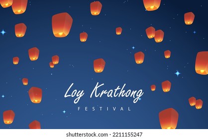 Loy krathong Festival Travel Thailand Poster Design Background Vector Illustration.  Chao Phraya River Holy Place in Thailand Background.