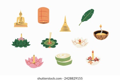 Loy Krathong Festival Vektor-Illustration im flachen Stil