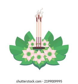 loy krathong incense sticks and flowers icon