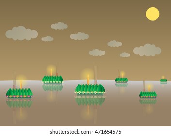 Loy Krathong, Thai full moon traditional festival, illustration vector