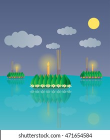 Loy Krathong, Thai full moon traditional festival, illustration vector