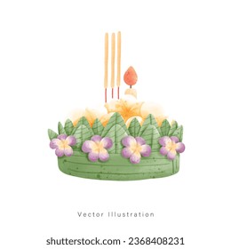 Loy Krathong, Thai Krathong in watercolor style. Vector illustration