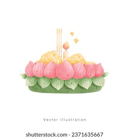 Loy Krathong, Thai Krathong in watercolor style. Vector illustration