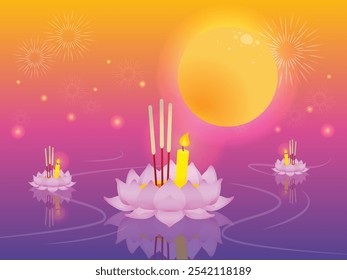 Loy Kratong Festival fullmoon fun illustration background design