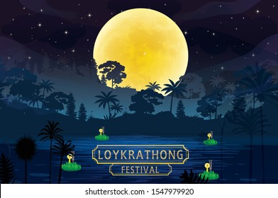 LOY KRATONG FESTIVAL in thailand background vector and illustration.