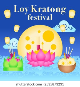 Loy Kratong Thai Festival illustration