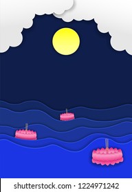 Loy Kratong thailand festival .Design paper art style background  .vector