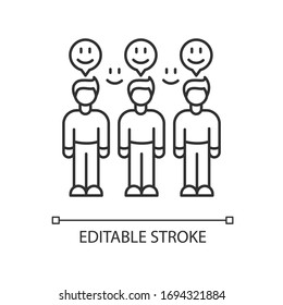 Loyal audience pixel perfect linear icon. Mass positive feedback. Client satisfaction. Thin line customizable illustration. Contour symbol. Vector isolated outline drawing. Editable stroke
