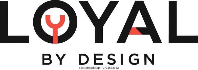 Loyal By Design Logo Typografie T-Shirt Design Vektorgrafik für Markenidentität Vertrauen Engagement und professionelle Statement-Projekte einzeln auf transparentem Hintergrund.