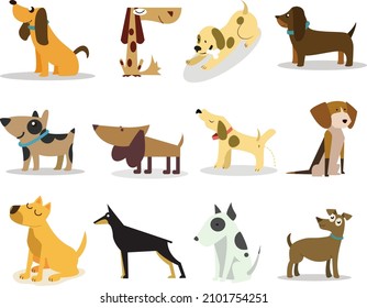 Loyal and friendly pets. Flat vector illustration isolated on white background. Cartoon dogs. EPS. Cute animals. Puppies. Puppy. Puppy dogs.