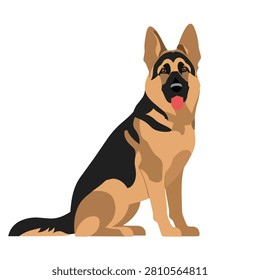 Loyal German Shepherd Dog Vector Illustration Sitting Isolated on White Background for Pet Design