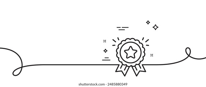 Loyalty award line icon. Continuous one line with curl. Bonus points. Discount program symbol. Loyalty award single outline ribbon. Loop curve pattern. Vector