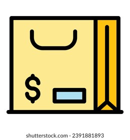 Vector de contorno del icono de la bolsa de lealtad. Regalo del cliente. Color de descuento de miembro plano