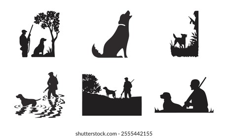 Loyalty and Bond silhouette Dog. Hunting Dog silhouette set