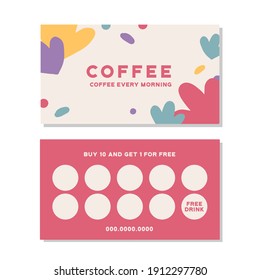 Loyalty Card For Cafe Coffee. Stamps Card Collect 10 Get 1 Free. Abstract Background