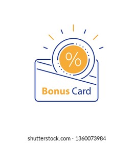 Loyalty Card, Collect Bonus, Earn Reward, Shopping Perks, Discount Coupon, Vector Mono Line Icon, Linear Illustration, Outline Design