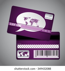 Loyalty card design with scribbled world map and speech bubble on striped background