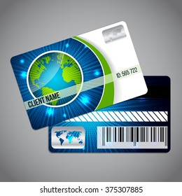 Loyalty card design template with globe and blue green background