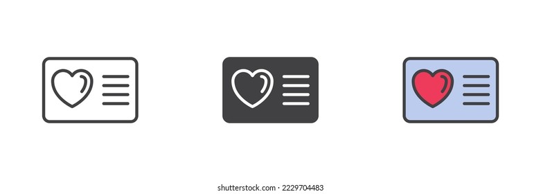 Loyalty card different style icon set. Line, glyph and filled outline colorful version, outline and filled vector sign. Symbol, logo illustration. Vector graphics