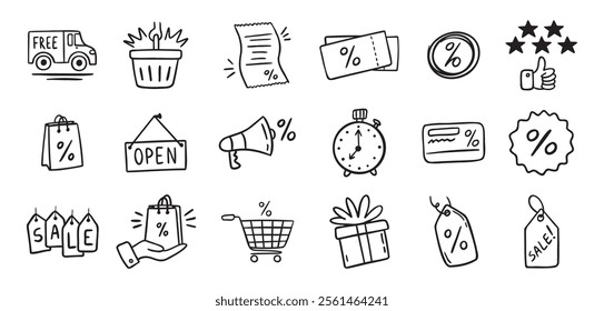 Loyalty card hand drawn doodle element icons. Symbol for Loyalty card, incentive program outline illustration icon. Vector illustration