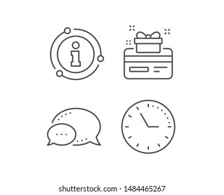 Loyalty card line icon. Chat bubble, info sign elements. Bonus points. Discount program symbol. Linear loyalty card outline icon. Information bubble. Vector