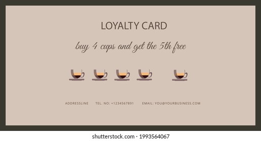 A loyalty card. Mock card from a coffee shop illustrates the idea of loyalty cards for loyal customers. 