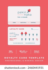 Plantilla de tarjeta de fidelidad diseño mínimo, helado, heladería.