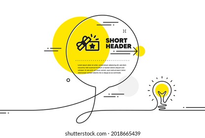 Loyalty gift box icon. Continuous line idea chat bubble banner. Bonus points. Discount program symbol. Loyalty gift icon in chat message. Talk comment light bulb background. Vector