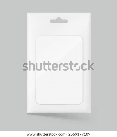 Loyalty, gift plastic card with packaging mockup.  Flat lay view. Vector illustration isolated on grey background. Ready for your design, presentation, promo. EPS10.