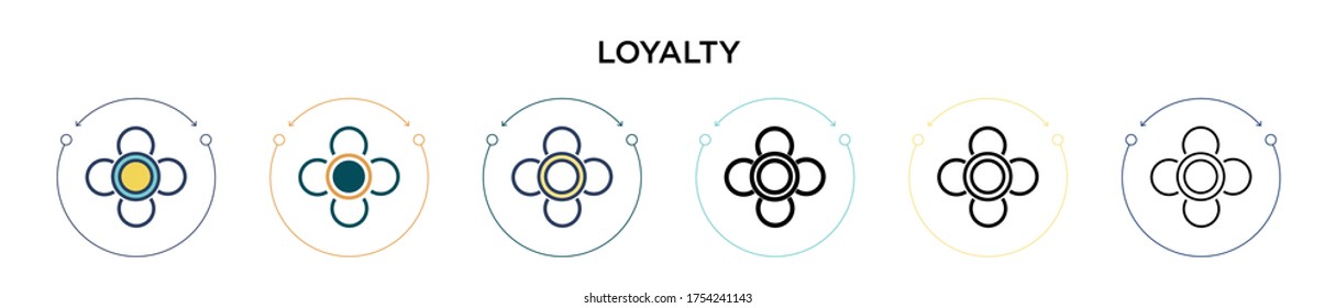 Loyalty icon in filled, thin line, outline and stroke style. Vector illustration of two colored and black loyalty vector icons designs can be used for mobile, ui, web