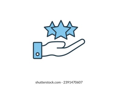 loyalty icon. hand and star. flat line icon style. simple vector design editable