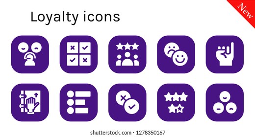  loyalty icon set. 10 filled loyalty icons. Simple modern icons about  - Rate, Feedback, Rating, Promise, Oath
