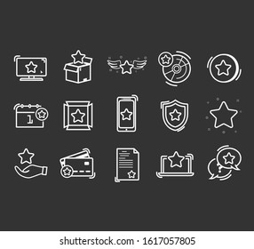 Loyalty line icons. Bonus card, special offer and customer discount program. Shopping bag, loyalty card and lottery present. 