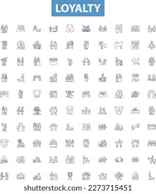 Loyalty line icons, signs set. Faithful, True, Constant, Reliable, Devoted, Steadfast, Constant, Faithfulness, Trustworthy outline vector illustrations.