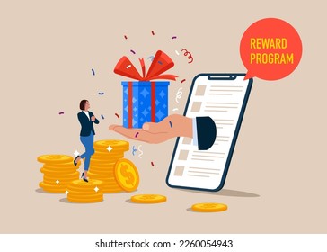 Loyalty Marketing Program. Earning points and collect to get bonus. Modern vector illustration in flat style 