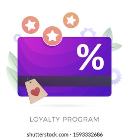 Loyalty marketing program and retail rewards customer service. Discount card with rewarding and loyalty points concept. Online promotion program method for regular friends customers. Isolated icon