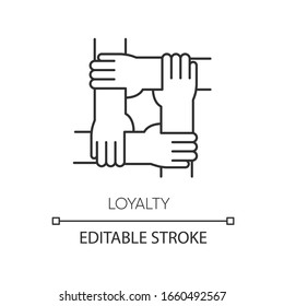 Loyalitätssymbol perfekt linear. Dünne, anpassbare Illustration. Soziale Verbindung, kollektive Bindungen. Freundschaft, Teamkontur Symbol. Vektorillustration einzelne Umrisszeichnung. Bearbeitbarer Hub