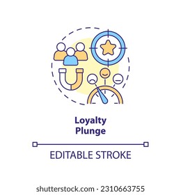Loyalty plunge concept icon. Brand strategy. Customer retention. Shared values. Competitive advantage. Build community abstract idea thin line illustration. Isolated outline drawing. Editable stroke