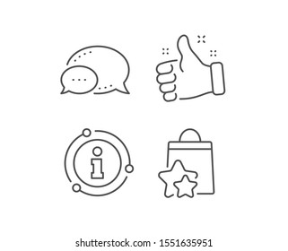 Loyalty points line icon. Chat bubble, info sign elements. Bonus bags. Discount program symbol. Linear loyalty points outline icon. Information bubble. Vector