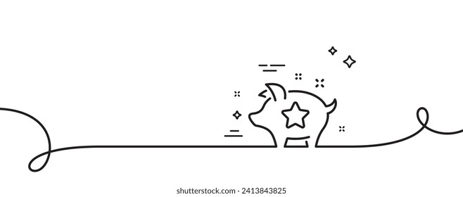 Loyalty points line icon. Continuous one line with curl. Bonus piggy. Discount program symbol. Loyalty points single outline ribbon. Loop curve pattern. Vector