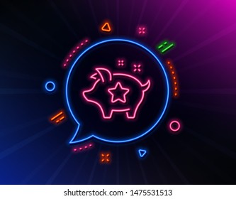 Loyalty points line icon. Neon laser lights. Bonus piggy. Discount program symbol. Glow laser speech bubble. Neon lights chat bubble. Banner badge with loyalty points icon. Vector