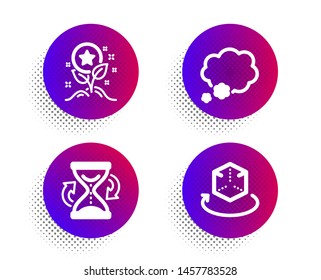 Loyalty points, Talk bubble and Hourglass icons simple set. Halftone dots button. Augmented reality sign. Bonus grows, Chat message, Sand watch. Virtual reality. Business set. Vector