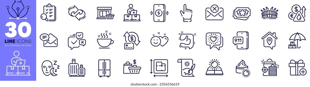 Loyalty points, Wireless charging and Work home line icons pack. Fuel price, Smile, Inspect web icon. Money transfer, Arena stadium, Friends chat pictogram. Reject mail, New mail, Seo shopping. Vector