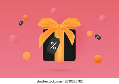 Treueprogramm 3d. Werbeaktion und gewinnbringender Rabatt. Loyaler Verkauf und ein Geschenk mit einem Coupon-Preis-Tag, Rückerstattung des Kassengeldes. Kaufen, Zahlung mit einem Prozentsatz des Bonus. Vektorgrafik