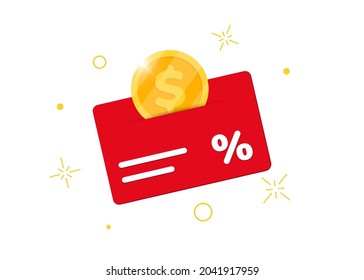 Loyalty program bonus card. Earn money or points. Purchase percent return customer service business sign. Coins cashback income isolated vector eps illustration