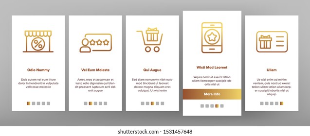 Loyalty Program Bonus Onboarding Mobile App Page Screen Vector Thin Line. Bag And Market With Percentage Mark, Present Gift And Wallet Loyalty Program Concept. Color Conour Illustrations