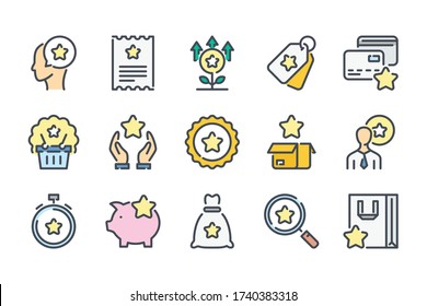 Loyalty Program and Bonus Reward related color line icon set. Customer Service and Client Points outline vector icons.